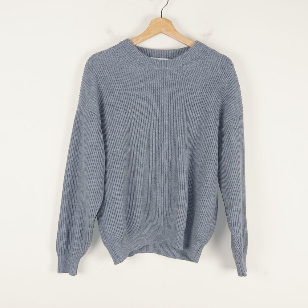 Zara Gray Ribbed Purl Knit Middleweight Pullover Sweater Womens Sz M